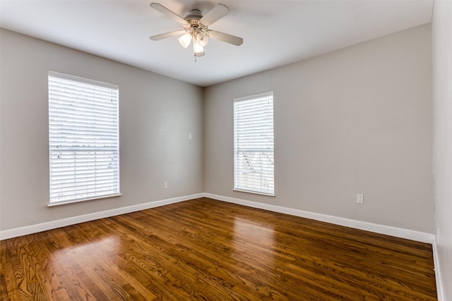 unfurnished room with wood-type flooring and ceiling fan