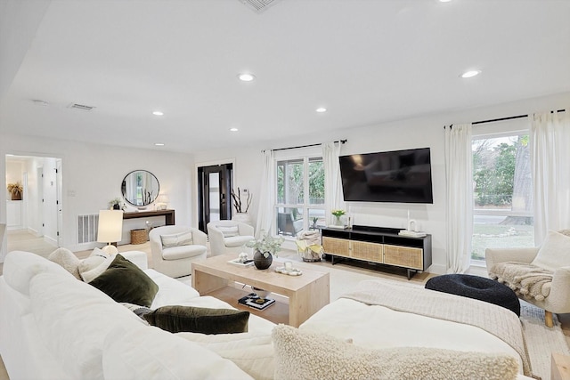 living room featuring light hardwood / wood-style flooring and plenty of natural light