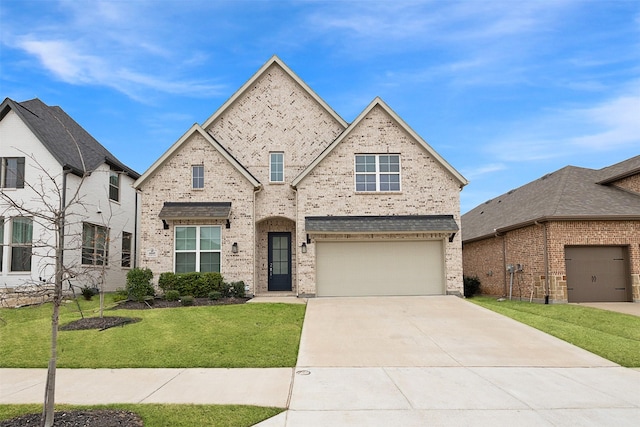 view of front of house with a garage and a front yard