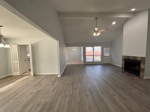 unfurnished dining area featuring light tile patterned floors and an inviting chandelier