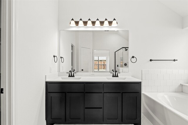 7732 Barley Fld, Joshua, TX 76058 - bathroom featuring a shower stall, a garden tub, and double vanity