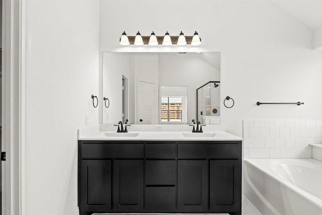 7732 Barley Fld, Joshua, TX 76058 - bathroom with a garden tub, a stall shower, and double vanity