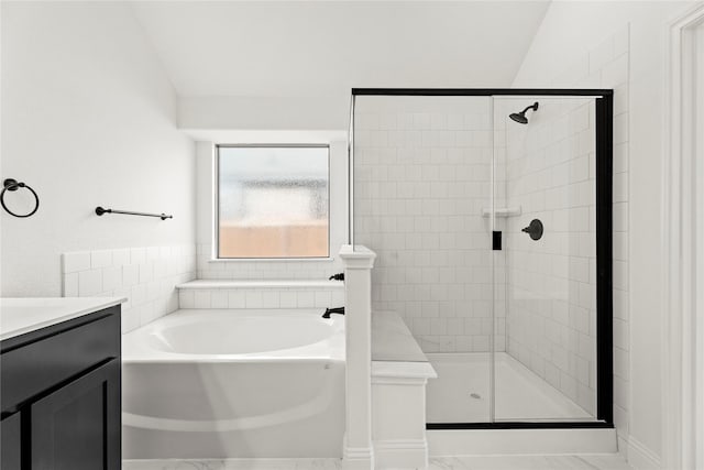 7732 Barley Fld, Joshua, TX 76058 - full bathroom featuring a garden tub, vanity, a shower stall, and marble finish floors