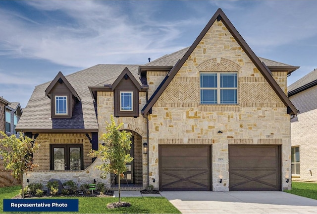 view of front of home with french doors and a garage