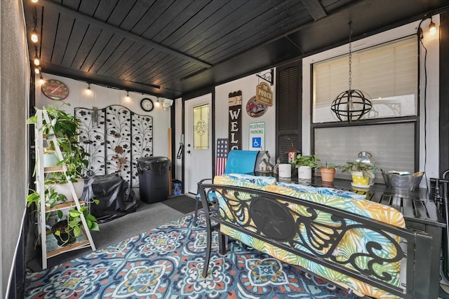 interior space with wood ceiling