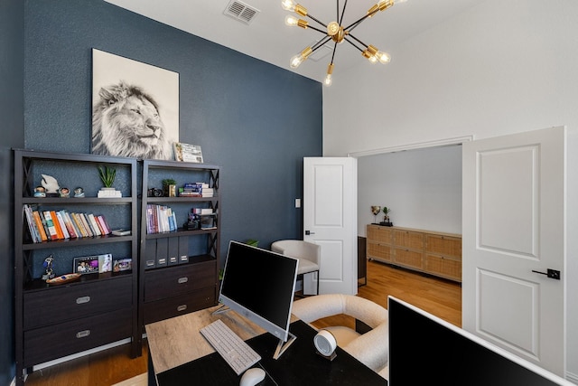 2500 Clearspring Dr, Celina, TX 75009 - home office featuring hardwood / wood-style flooring and a notable chandelier