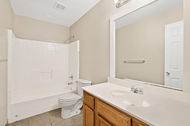 full bathroom featuring vanity, bathtub / shower combination, tile patterned floors, and toilet