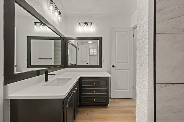 bathroom with vanity and hardwood / wood-style floors