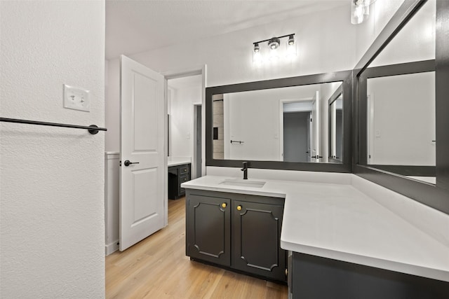 bathroom featuring hardwood / wood-style flooring and vanity