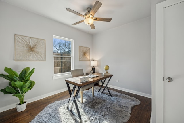 office featuring ceiling fan and dark hardwood / wood-style floors