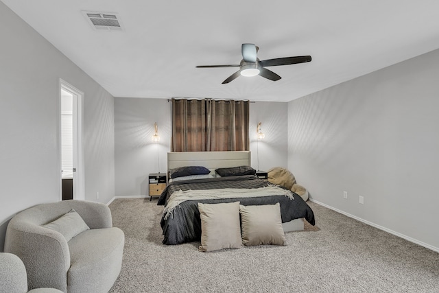 bedroom with carpet flooring and ceiling fan