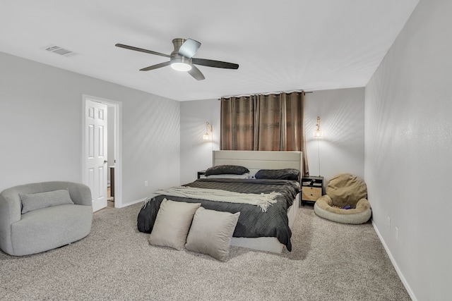 bedroom featuring ceiling fan and carpet flooring