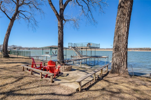 400 Driftwood Ct, Azle, TX 76020 - dock with an outdoor fire pit, boat lift, and a water view