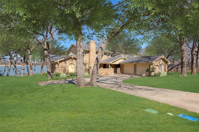 400 Driftwood Ct, Azle, TX 76020 - mid-century modern home with a garage, driveway, a chimney, and stone siding