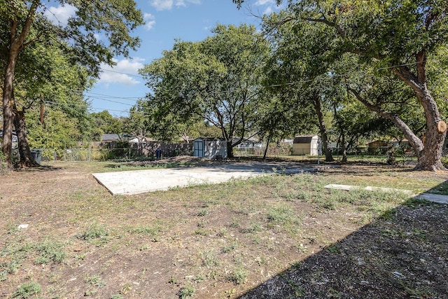 view of yard with a storage shed