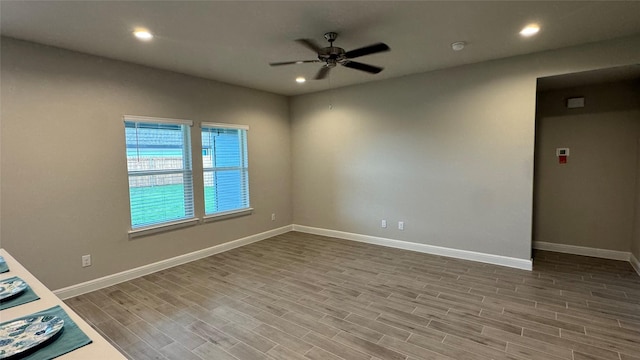 1749 River Bend Rd, Burleson, TX 76028 - unfurnished room with a ceiling fan, baseboards, wood finished floors, and recessed lighting