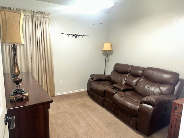 living room featuring light carpet