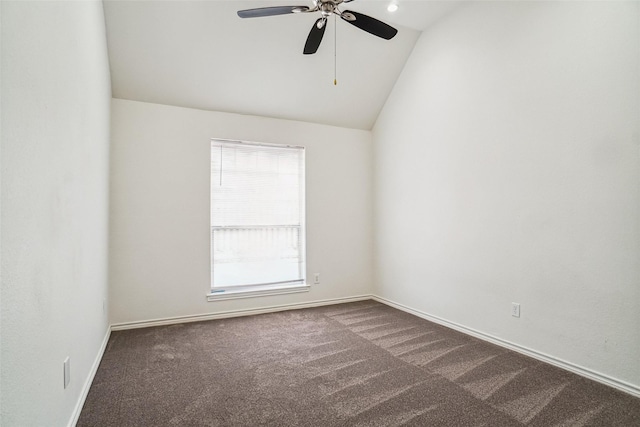 2324 Spring Mills Rd, Mesquite, TX 75181 - unfurnished room featuring dark carpet, a ceiling fan, baseboards, and vaulted ceiling