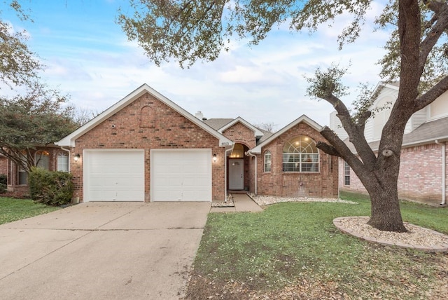 single story home featuring a garage and a front lawn