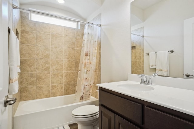 full bathroom with vanity, toilet, and shower / bath combo