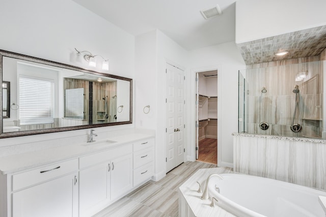 bathroom with vanity and independent shower and bath