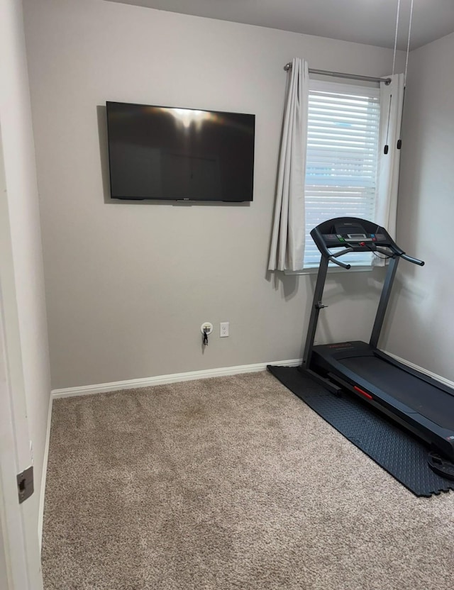 workout area with carpet floors