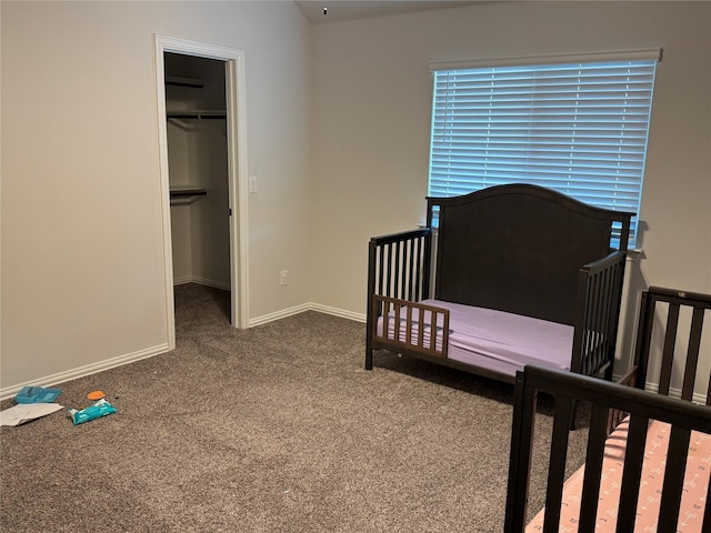 bedroom featuring a closet, carpet flooring, and a spacious closet