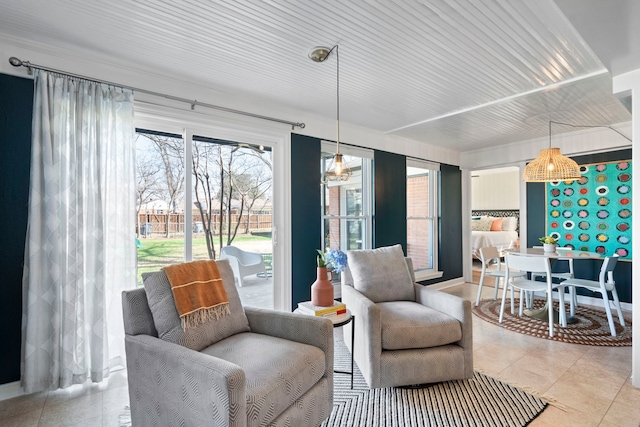 living room featuring light tile patterned floors