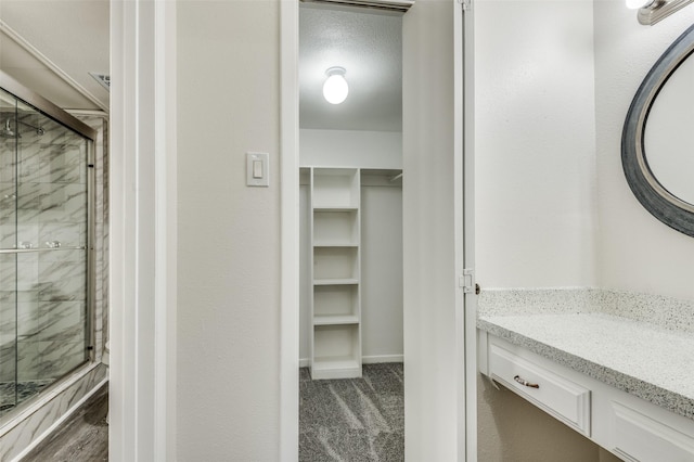 bathroom featuring vanity and walk in shower