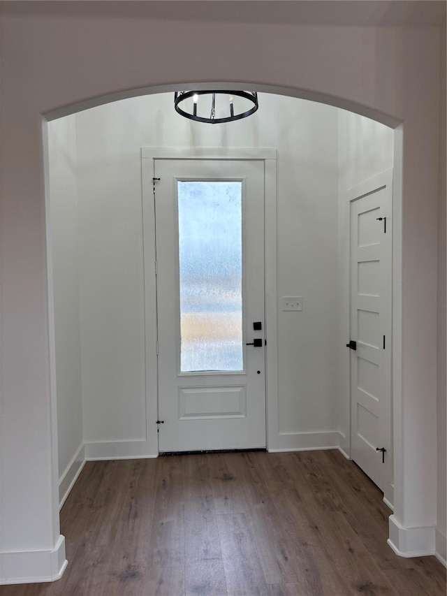 foyer entrance featuring wood-type flooring