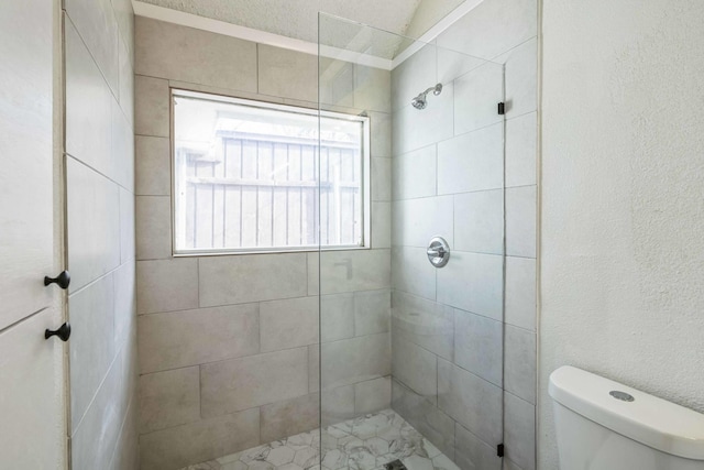 bathroom featuring toilet and tiled shower