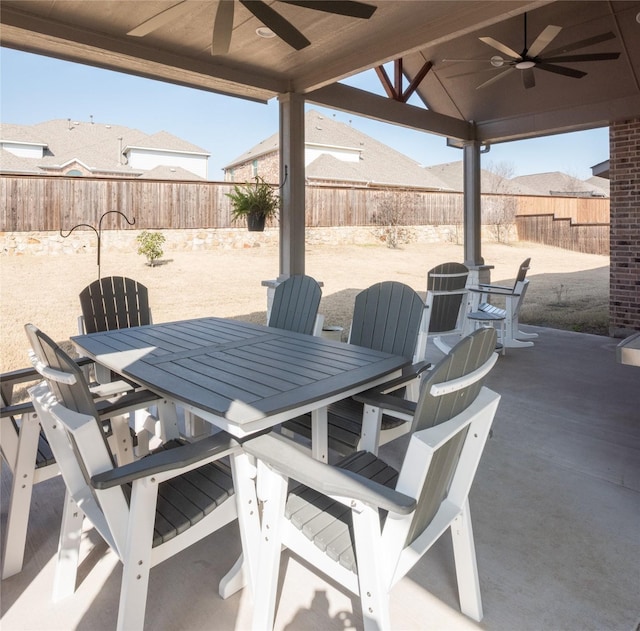 view of patio featuring ceiling fan