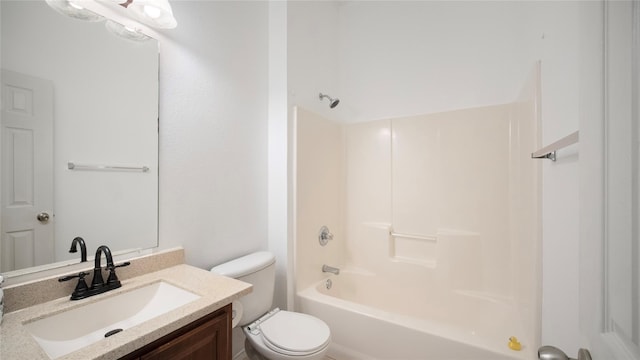 full bathroom featuring vanity, shower / bathtub combination, and toilet