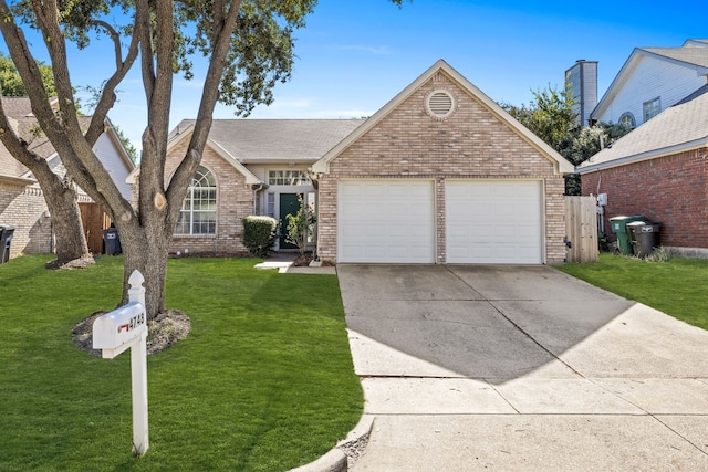 single story home featuring a garage and a front lawn