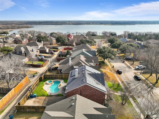 aerial view featuring a water view