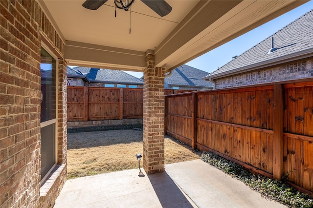 view of patio / terrace featuring ceiling fan