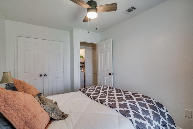 bedroom with a closet and ceiling fan