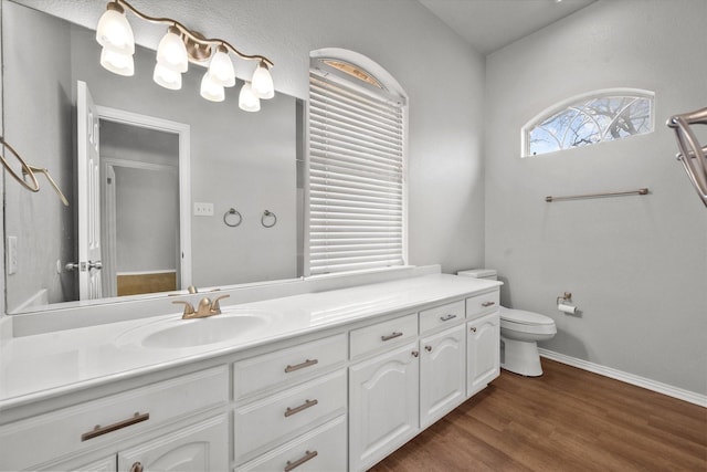 bathroom featuring vanity, hardwood / wood-style floors, and toilet