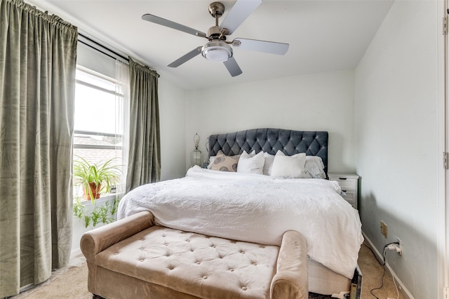 bedroom with carpet floors and ceiling fan