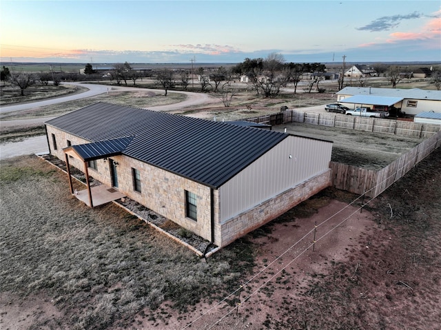 view of aerial view at dusk