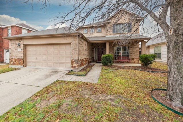 view of front of house with a porch and a garage