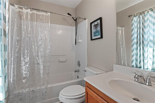 full bathroom with vanity, toilet, and shower / bath combo with shower curtain