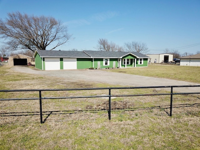 view of yard featuring a fenced front yard and dirt driveway