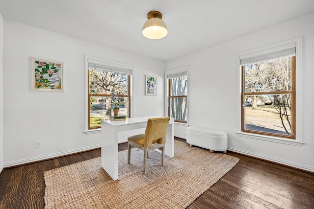 office area with wood-type flooring