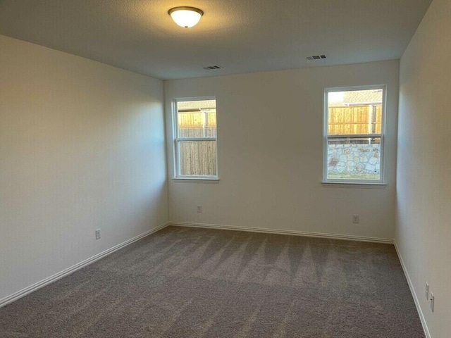 carpeted spare room featuring a wealth of natural light and a textured ceiling