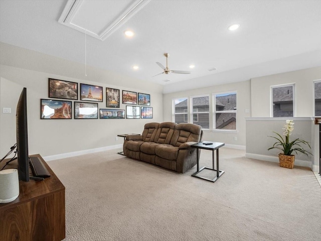 living room featuring light colored carpet