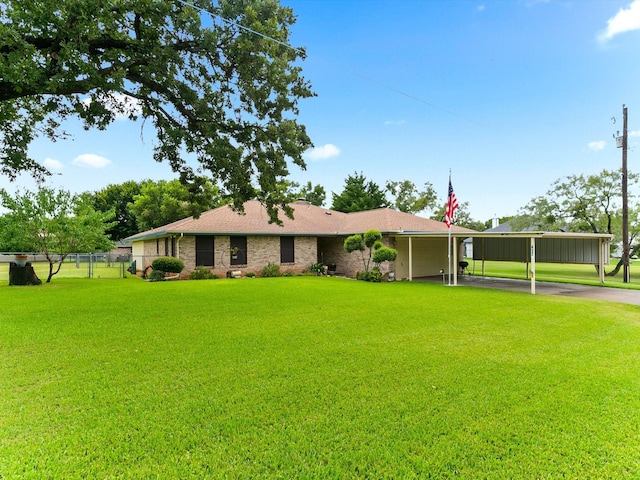 ranch-style house with a front lawn