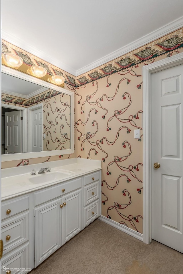 bathroom featuring vanity and ornamental molding