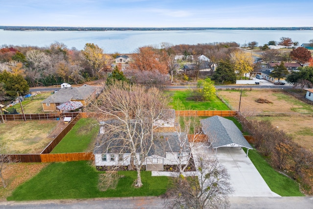 bird's eye view featuring a water view