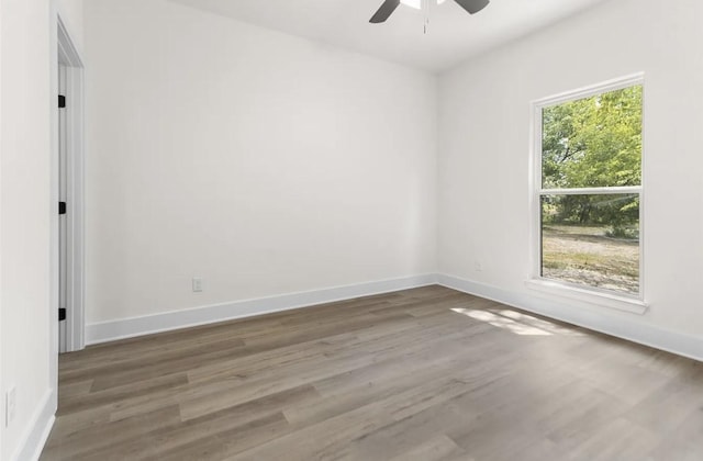 empty room with wood-type flooring and ceiling fan